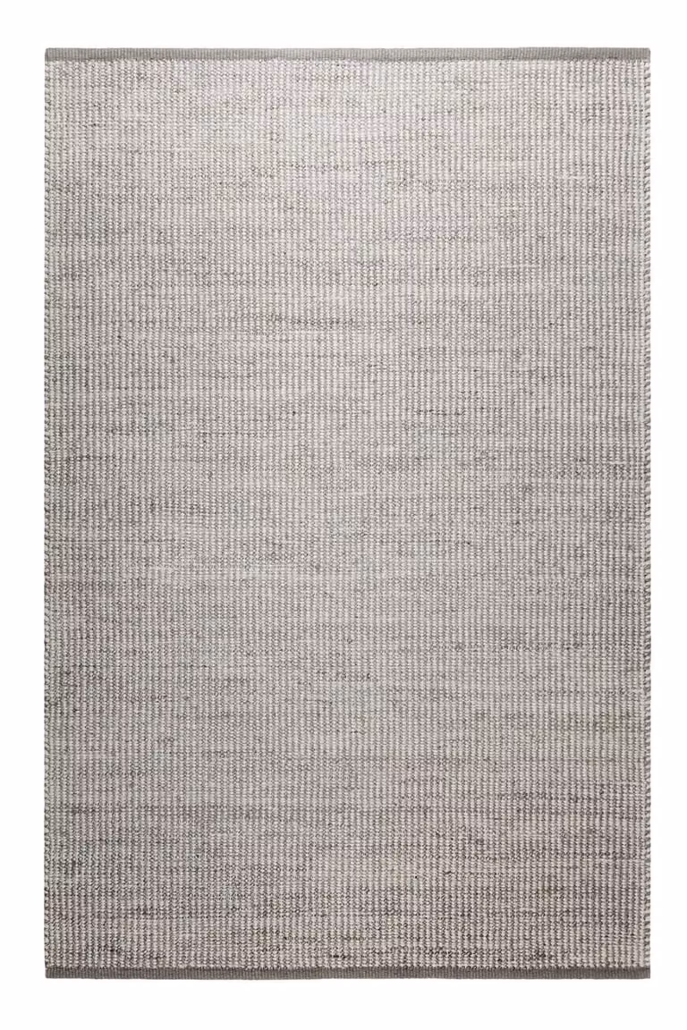Alfombra kilim Green Loop tejida a mano en algodón y yute, diseño moderno rectangular, gris y beige, An/P: 160 x 230 cm