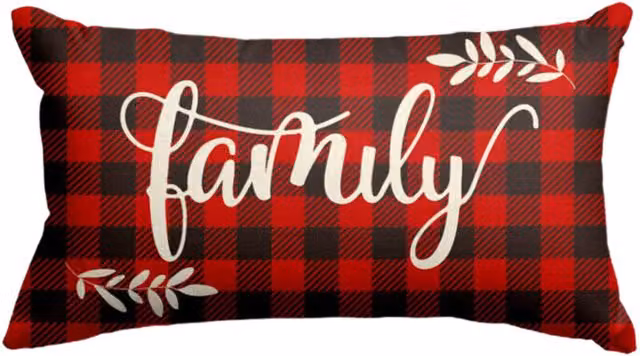 Funda de lino rectangular para cojín lumbar o cabecero LIIYIELA con diseño de cuadros navideños en rojo multicolor