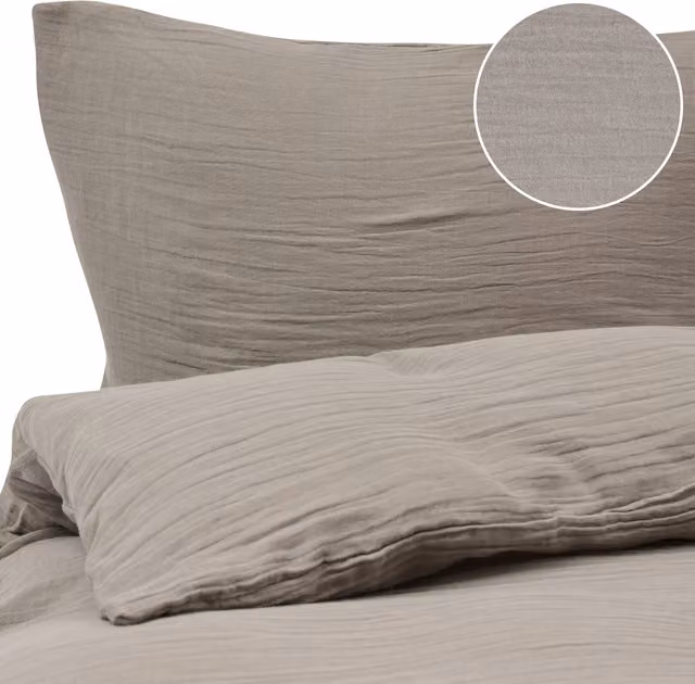 Conjunto de funda de edredón y fundas de almohada Sumner de BELIANI en muselina de algodón gris pardo, An/P/Al: 220 x 240 cm con fundas de 40 x 60 cm