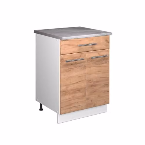 Mueble bajo para fregadero Vicco Fame-Line en roble dorado y blanco con cajón y puertas con cierre suave