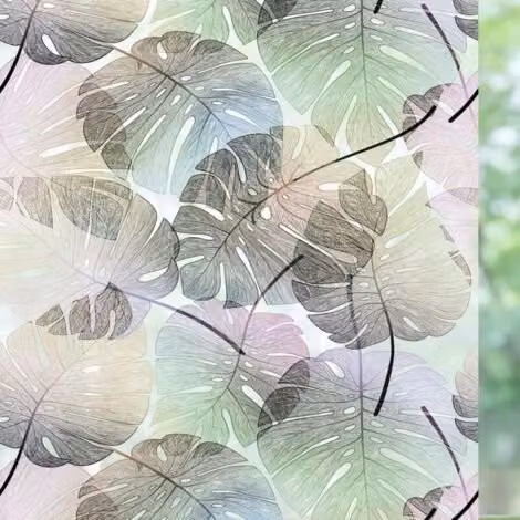 Lámina para ventanas ULISEM con diseño floral botánico, efecto esmerilado, adhesiva y reutilizable, An/Al: 40 x 200 cm