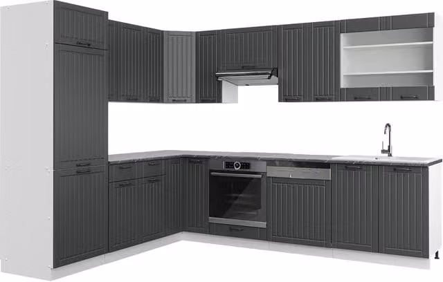 Cocina esquinera Vicco Fame-Line moderna en gris, blanco y antracita con puertas de cierre suave y acabado mate An/P/Al: 287 x 227 x 60 cm
