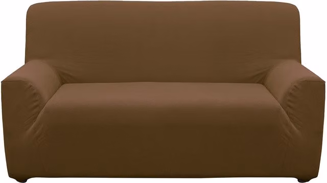 Funda ajustable para sofá Valaquia de El Corte Inglés en color marrón, resistente a las manchas y al pelo de mascotas