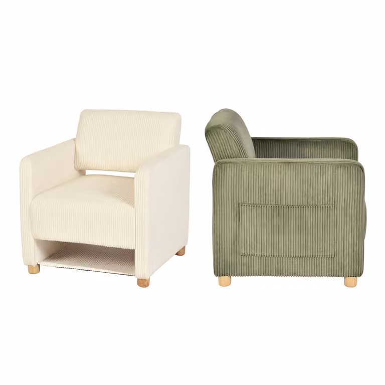 Juego de 2 sillones de pana Meubles Cosy en colores verde y beige para salón o dormitorio