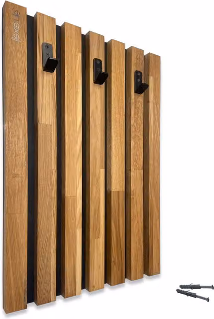 Perchero de pared Flexistyle Strip en madera de roble y metal, color marrón o negro, An: 40 cm