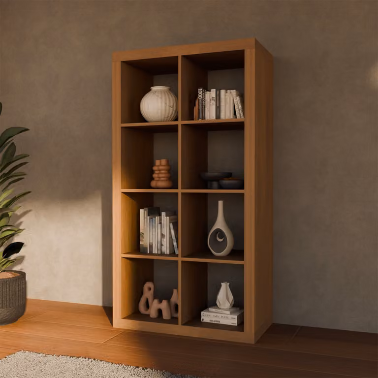 Estantería librería Basiks de 4 niveles y 8 compartimentos en color marrón efecto madera, An/P/Al: 76 x 39 x 146 cm