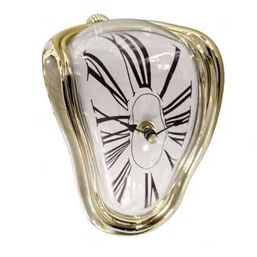 Reloj de mesa analógico Relaxdays con diseño de estilo Salvador Dalí en color dorado, An/P/Al: 16 x 11,5 x 13 cm