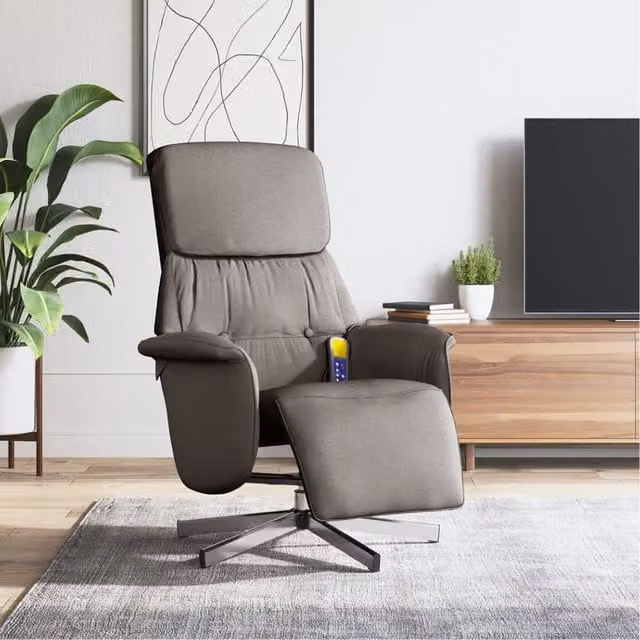 Sillón reclinable de masaje con reposapiés Maison Exclusive en tela gris taupe con estructura de madera y metal