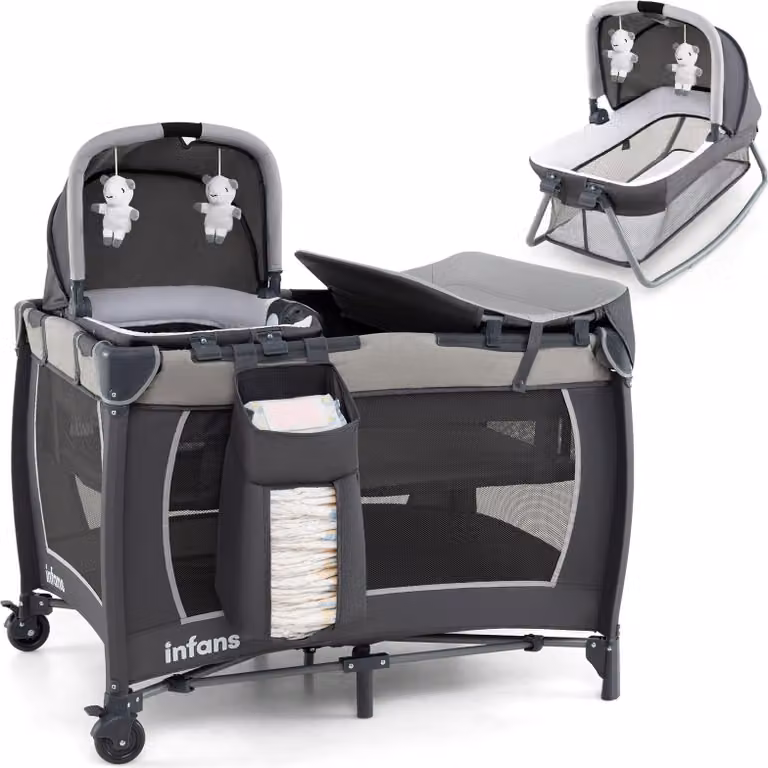 Cuna portátil 5 en 1 Northix para bebés con cambiador y moisés en color gris
