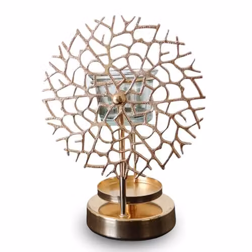 Quemador de aceites esenciales Zen Arôme de vidrio y metal en color dorado para mesa, Altura: 18 cm