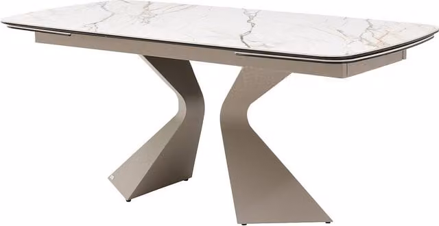 Mesa de comedor extensible Maison Céphy de cerámica y vidrio con efecto mármol blanco y gris, diseño moderno rectangular para 6 a 10 personas, An/P/Al: 138 x 90 x 76 cm