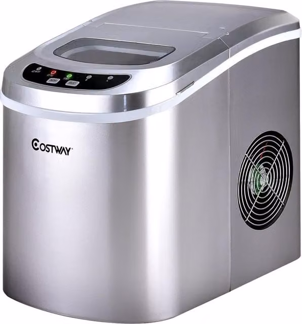 Máquina de hacer cubitos de hielo Costway en color plata con capacidad de 2,2 l y producción de 12 kg