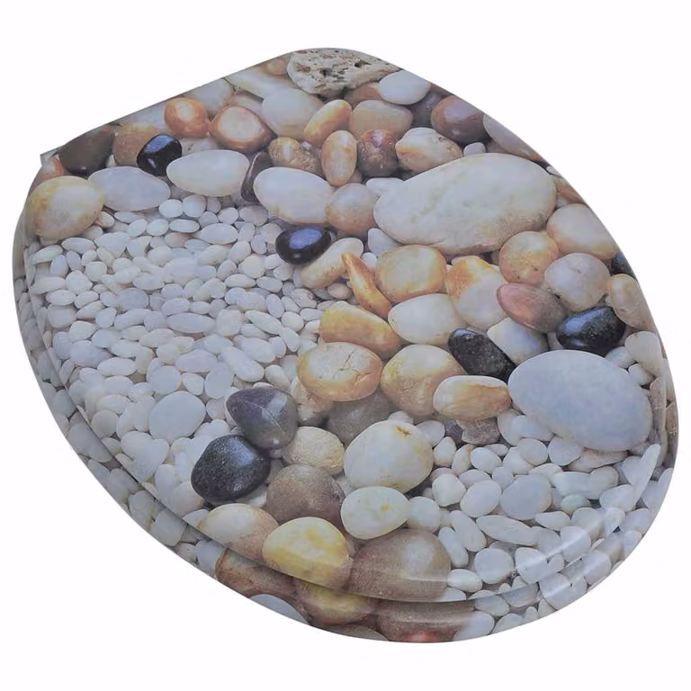 Set de 2 asientos de inodoro con tapa ovalada vidaXL en MDF multicolor con cierre suave y herrajes de zinc cromado