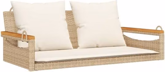 Banco columpio con cojines de ratán sintético y madera de acacia beige vidaXL An/P/Al: 109 x 62 x 40 cm