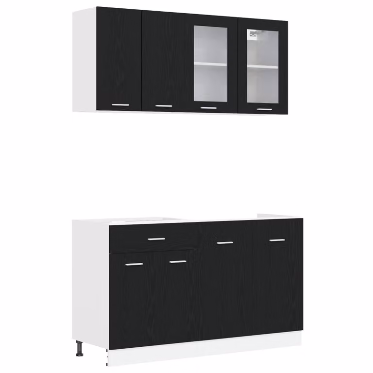 Unidad de cocina vidaXL LYON de 4 piezas en roble negro y madera de ingeniería con puertas de cristal y estantes internos