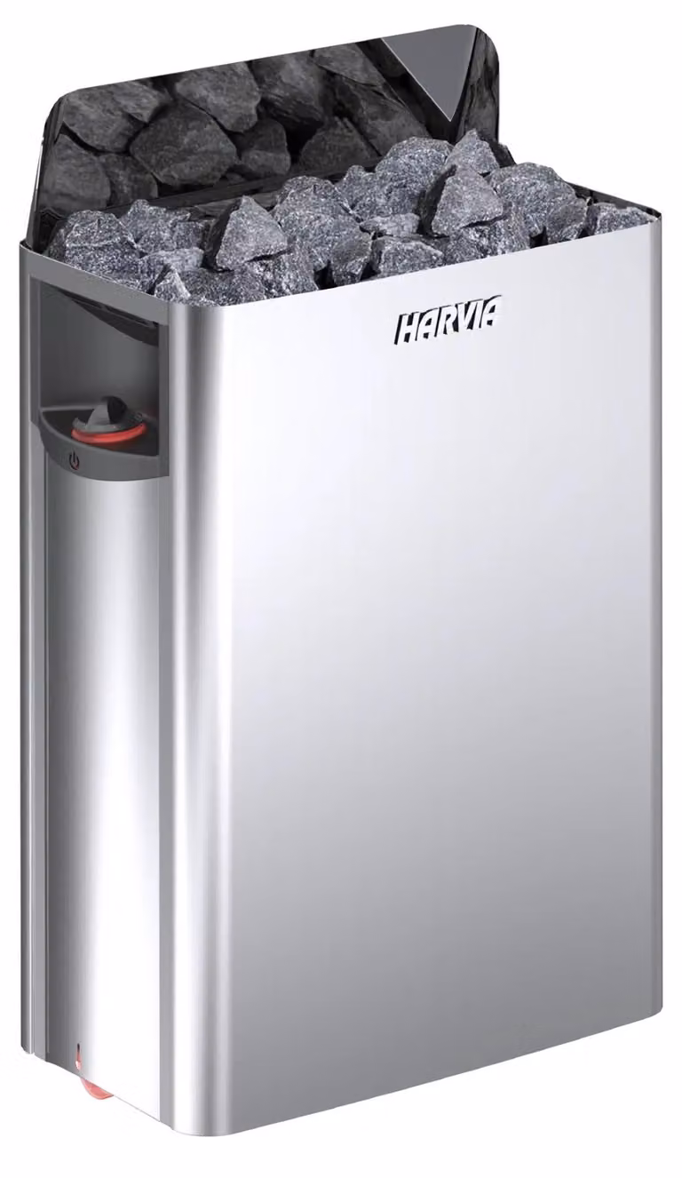Calefactor de sauna eléctrico Harvia The Wall SW90 de 9.0 kW con control integrado en acero inoxidable color plata
