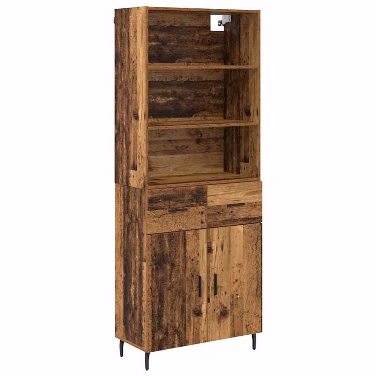 Set de 2 aparadores altos vidaXL de madera envejecida y color marrón, An/P/Al: 69,5 x 32,5 x 180 cm