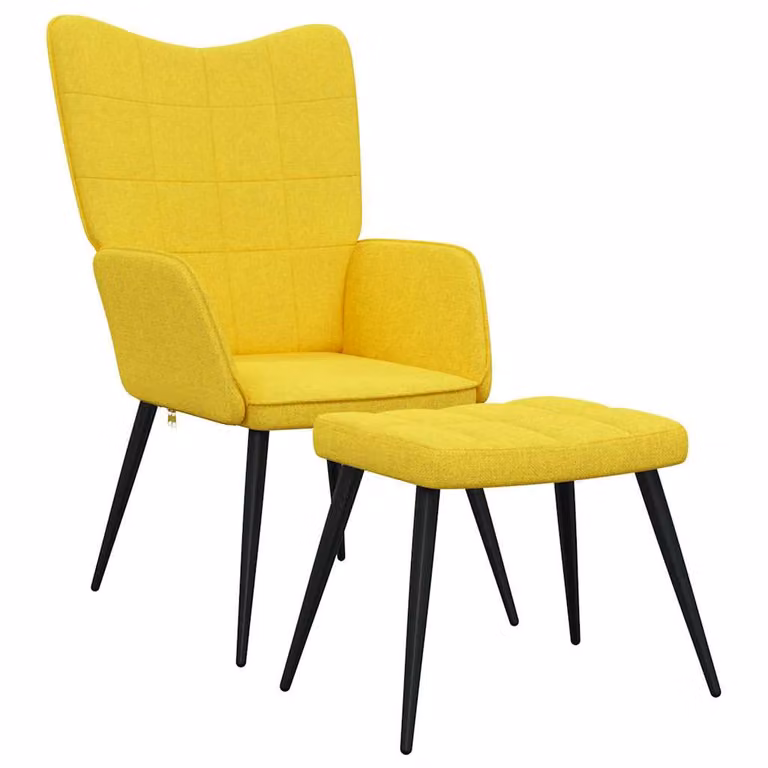 Sillón de relax vidaXL con reposapiés integrado, tapizado en tela amarilla mostaza y estructura de metal