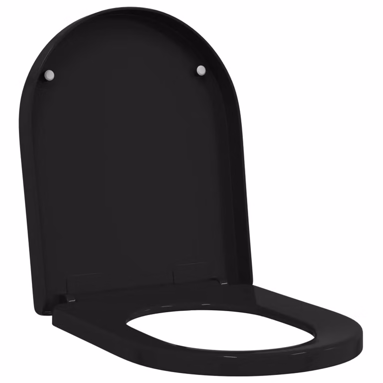 Asiento de WC ajustable vidaXL en color negro con cierre suave y liberación rápida, forma ovalada, An/P/Al: 48 x 36,5 x 4,5 cm