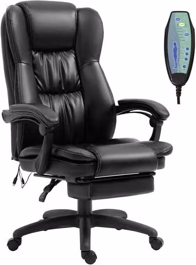 Silla de oficina ejecutiva Vinsetto con masaje, reposapiés retráctil y control remoto, color negro, An/P/Al: 68,5 x 68,5 x 121 cm