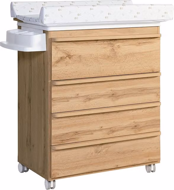 Cómoda Micuna Martha con bañera, cambiador y 4 cajones en madera color roble, marrón y beige