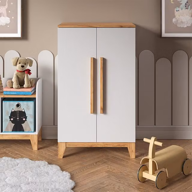 Armario infantil Malia Vitalispa en blanco y marrón, An: 70 cm, Al: 120 cm, P: 53,4 cm