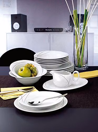 Vajilla de porcelana Seltmann Weiden Trio Highline de 16 piezas en color blanco