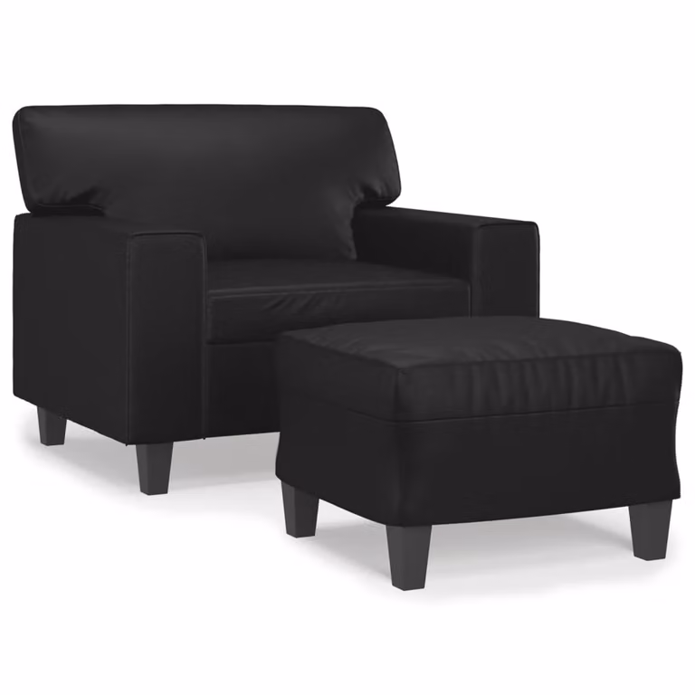Sillón relax con taburete vidaXL en cuero sintético negro para salón