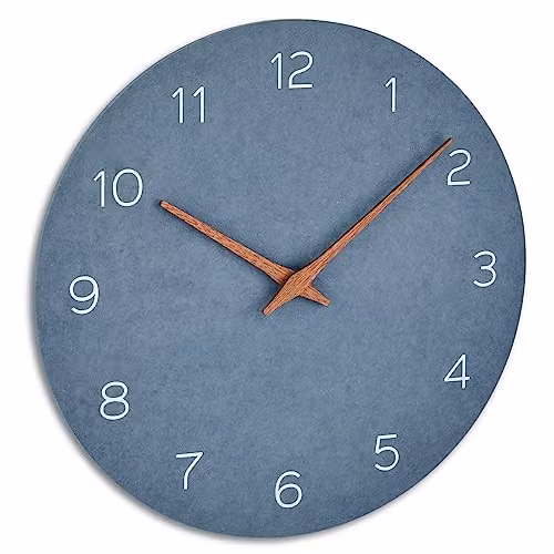 Reloj de pared analógico TFA Dostmann con mecanismo de cuarzo y manecillas de madera, color azul, diseño minimalista y silencioso, An/An/Al: 29,7 x 29,7 x 4,5 cm