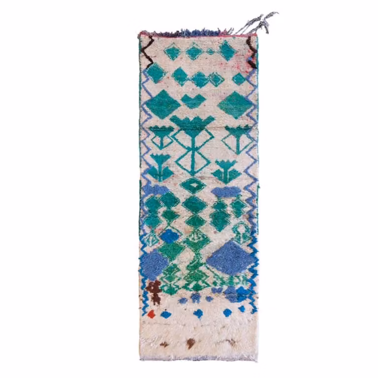Alfombra bereber marroquí de lana de AFK Living, multicolor y verde, An/P: 91 x 249 cm
