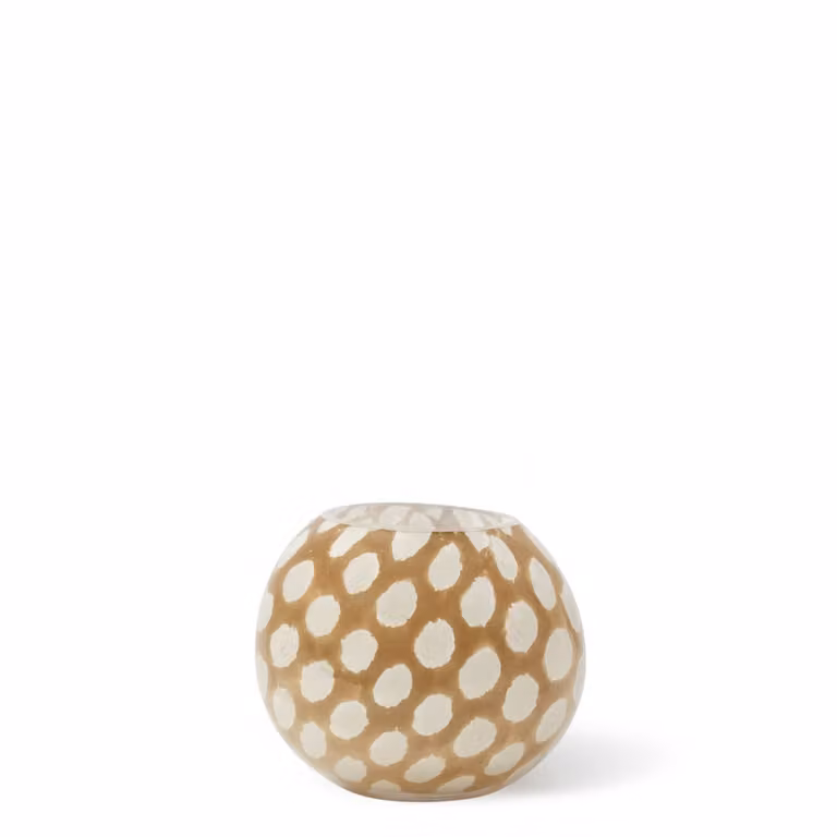 Portavelas de mesa Sia Deco de vidrio redondo con diseño de lunares en marrón, beige y blanco para tealight