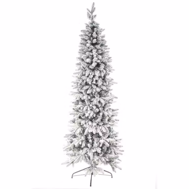 Árbol de Navidad delgado MondoViro con efecto de nieve, color blanco, Altura: 180 cm