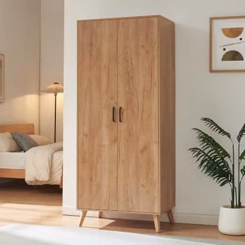 Armario ropero Norg de en.casa con 2 puertas, estante y barra, efecto roble, Al: 191 cm, An: 80 cm, P: 52 cm