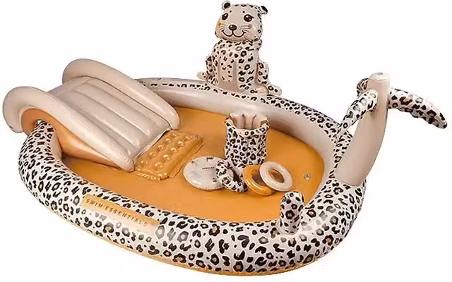 Piscina hinchable rectangular Swim Essentials con tobogán y pulverizador, diseño de animales multicolor y beige, An/P/Al: 203 x 173 x 89 cm