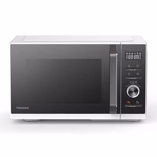 Microondas combinado Toshiba de encimera con grill y aire caliente, 26 L, negro y blanco con acabado en acero inoxidable y pantalla LED