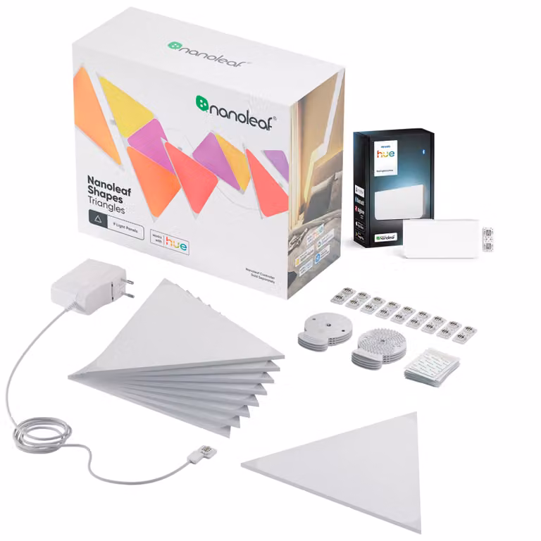 Set de inicio Philips Hue Wall Panel Triangle de 9 paneles con módulo de luz de pared multicolor y blanco