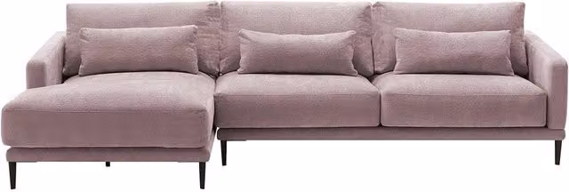 Sofá de 5 plazas con chaiselongue izquierda Harvey de El Corte Inglés en color rosa y tapizado de tela con fundas extraíbles