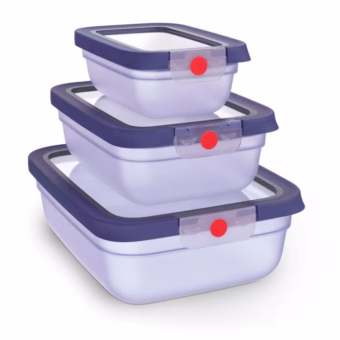 Set de 3 recipientes herméticos Tefal oneClick apilables en color violeta (0,50 l, 1,20 l y 2,30 l)