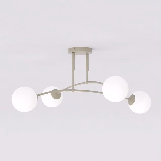Lámpara de techo moderna Kendra Home en metal beige y vidrio opalino blanco