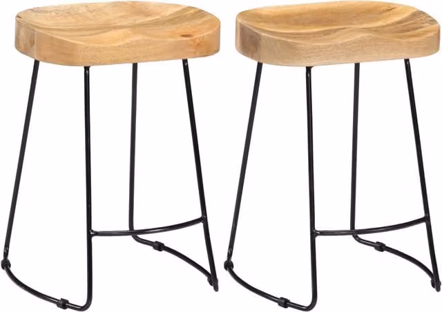 Juego de dos taburetes de bar de diseño industrial con asiento de madera de mango y estructura de metal de HELLOSHOP26 en color marrón y negro