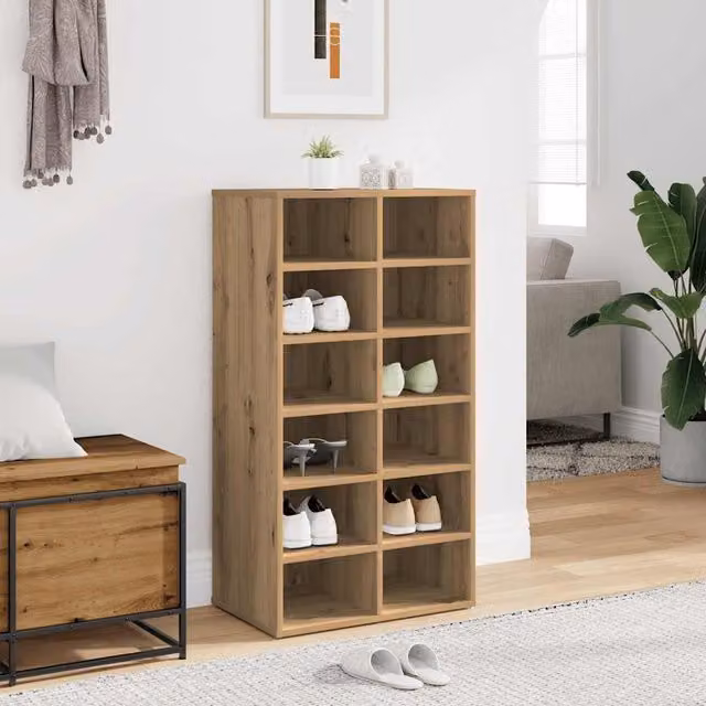 Zapatero de pared moderno vidaxl en madera de roble y color marrón con estantes planos