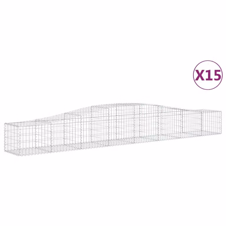 Set de 15 cestas de gaviones videx en forma de arco de acero galvanizado color gris y plata An/P/Al: 400 x 50 x 40/60 cm