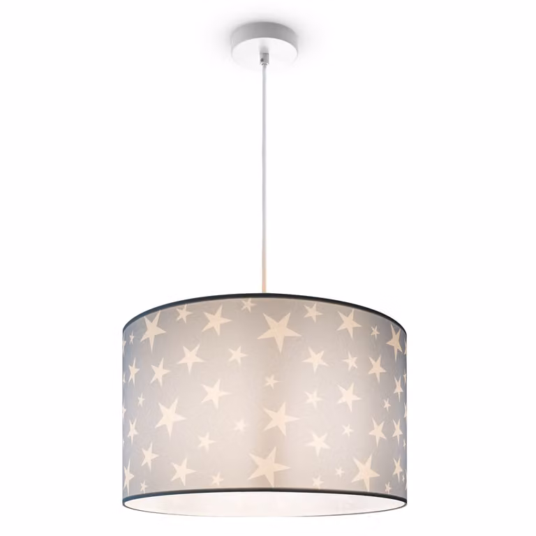 Lámpara colgante Loro de diseño moderno en color blanco con acabado de aluminio y textil para salón, comedor o cocina