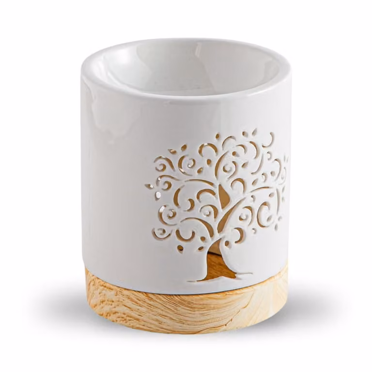 Quemador de perfume Zen'Arôme de cerámica lacada blanca para tealight, Altura: 10,5 cm