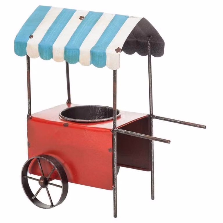Carrito macetero de metal Wanderlust deco multicolor con diseño vintage y rayas, An/P/Al: 24,5 x 15 x 28,5 cm