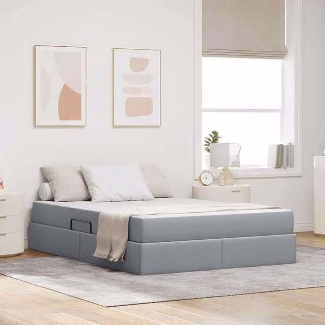 Cama con almacenamiento y colchón Maison exclusive en gris y negro, An/P/Al: 140 x 200 x 43.5 cm