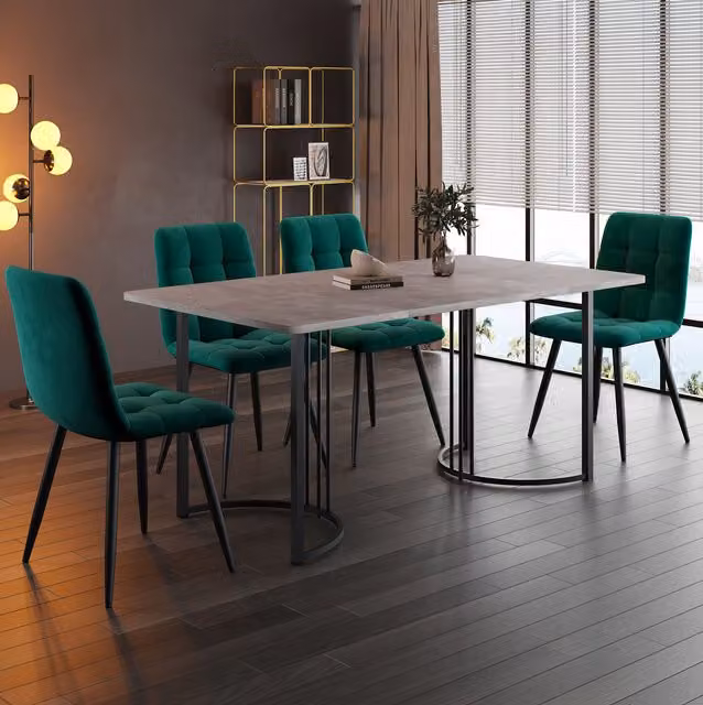 Conjunto de comedor BEAOK de 5 piezas con mesa rectangular de MDF y sillas tapizadas, An/P/Al: 140 x 80 x 75 cm, color gris y negro