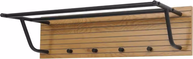 Perchero de pared estilo escandinavo DÉCOSHOP26 con balda, 2 barras y 4 ganchos en madera de álamo y metal color marrón