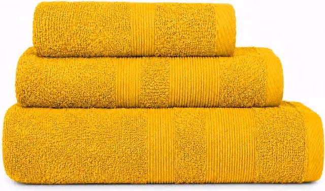 Pack de 3 toallas de algodón suaves para lavabo, tocador y ducha en color amarillo de Donegal Collections