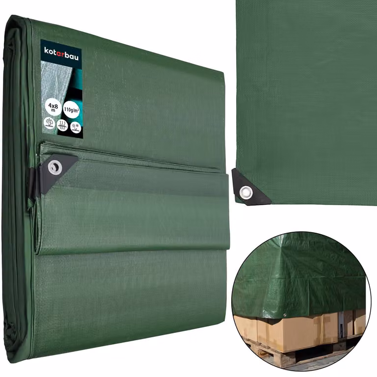 Lona impermeable KOTARBAU de polietileno para exterior, color verde oliva, An/P: 4 x 8 m, 110 g/m² con ojales